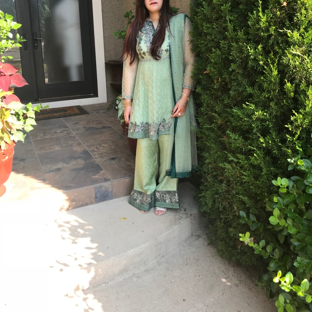 Short Net Frauk With Net Duppta And Trouser - image 3